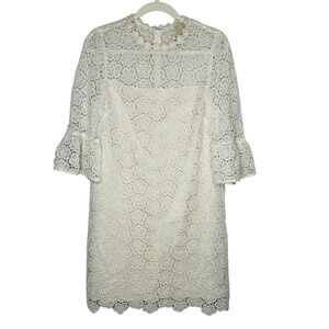 Kate‎ Spade Womens Lace Floral Mini Dress Sz 4 3/4 Bell Sleeve Coquette Beach